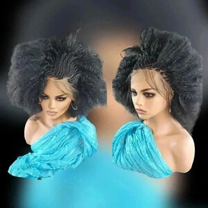Braided wigs  shirt afro wig 100% handmade,  stunning, dual style, NWT,  black